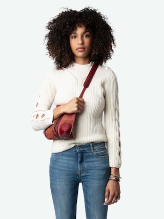 Sulky Jumper 100% Merino Wool - Ribbed jumper with openwork cable details and long sleeves.