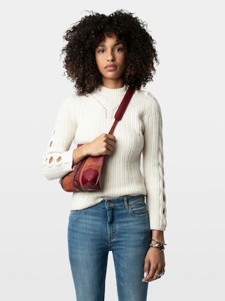 Jumper Sulky 100% Merino Wool - Ribbed jumper with openwork cables and long sleeves.