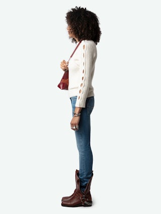 Sulky Jumper 100% Merino Wool - Ribbed jumper with openwork cable details and long sleeves.