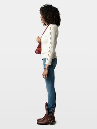 Jumper Sulky 100% Merino Wool - Ribbed jumper with openwork cables and long sleeves.