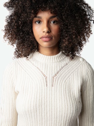 Sulky Jumper 100% Merino Wool - Ribbed jumper with openwork cable details and long sleeves.