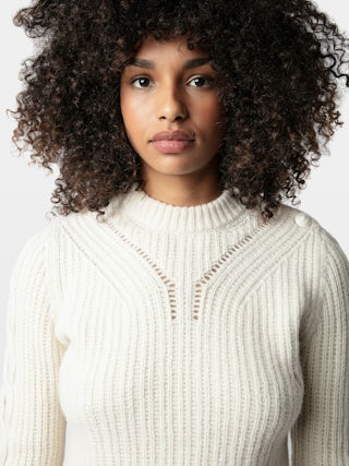 Jumper Sulky 100% Merino Wool - Ribbed jumper with openwork cables and long sleeves.