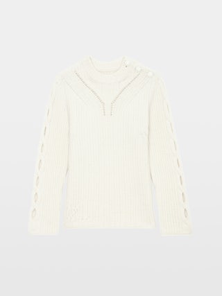 Jumper Sulky 100% Merino Wool - Ribbed jumper with openwork cables and long sleeves.