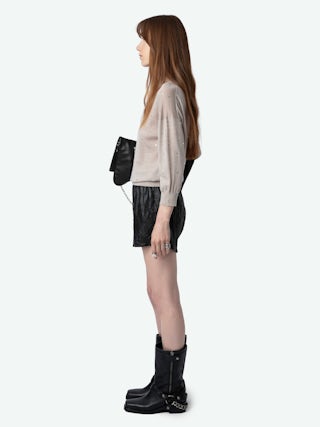 Kansy Jumper 100% Merino Wool - Jumper with 3/4 sleeves and all-over crystal rhinestones.