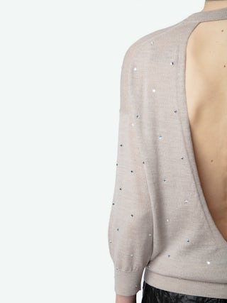 Kansy Jumper 100% Merino Wool - Jumper with 3/4 sleeves and all-over crystal rhinestones.