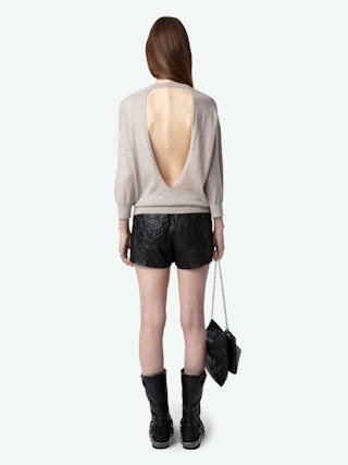 Kansy Jumper 100% Merino Wool - Jumper with 3/4 sleeves and all-over crystal rhinestones.