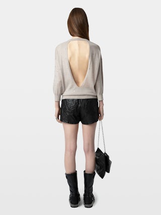 Jumper Kansy 100% merino wool - Jumper with 3/4 sleeves and all-over crystal rhinestones.