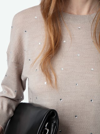 Kansy Jumper 100% Merino Wool - Jumper with 3/4 sleeves and all-over crystal rhinestones.