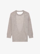 Jersey Kansy con Strass 100% Lana Merina - Jersey beis de 100% lana merina con mangas 3/4 y cristales de strass en toda su superficie.