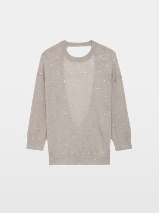 Jumper Kansy 100% merino wool - Jumper with 3/4 sleeves and all-over crystal rhinestones.