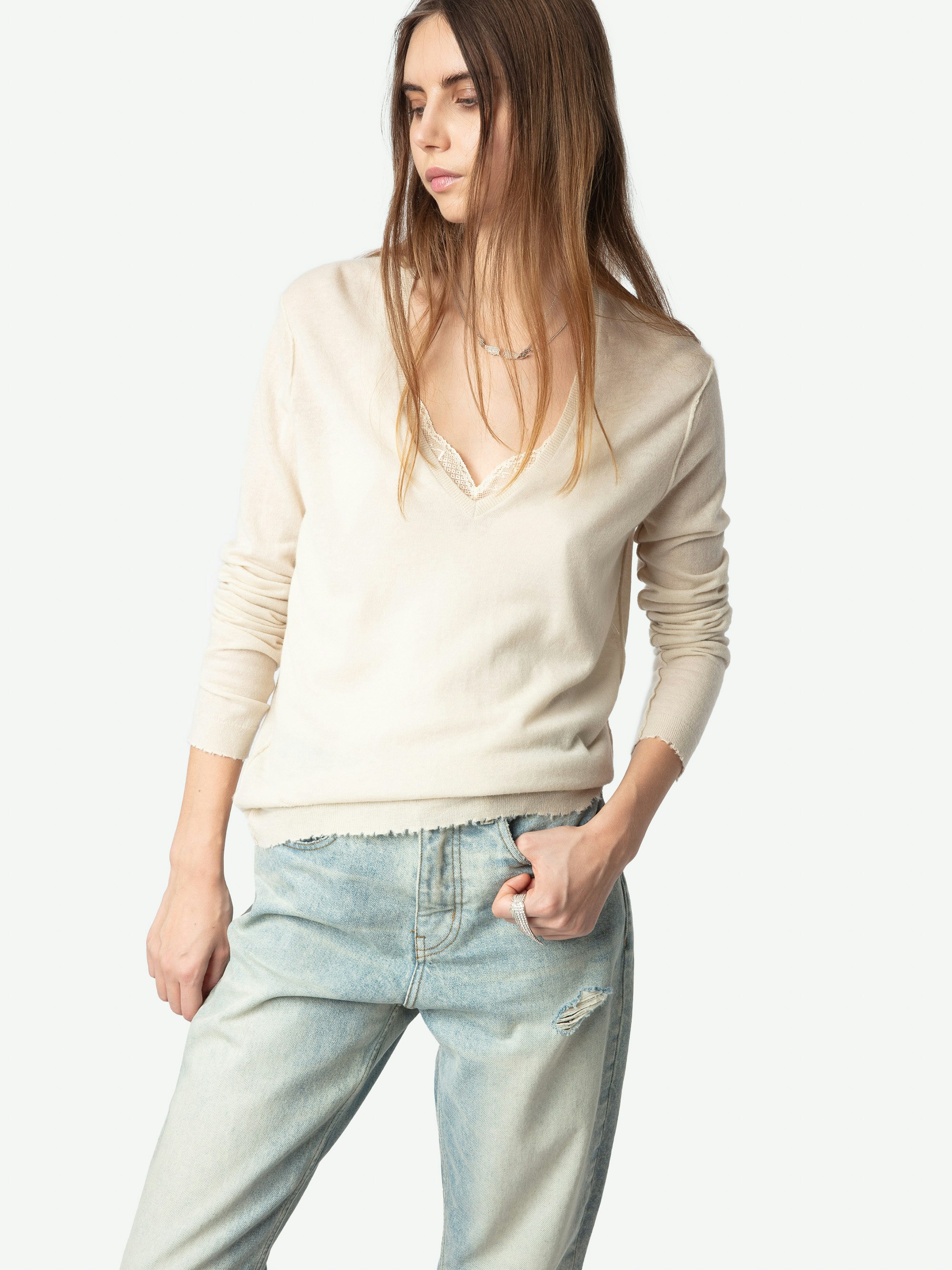 Rivy Cashmere Sweater - Long-sleeved V-neck sweater.