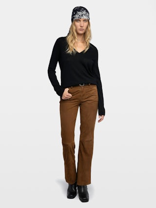 Jumper Rivy 100% Cashmere - Feather cashmere sweater with V-neck, long sleeves, wing embroidery on the back and worn-effect edges.