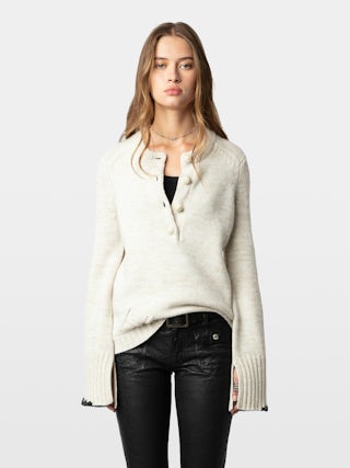 Halty Jumper - Jumper with geometric patterns at the elbows, long sleeves and contrasting slit cuffs.