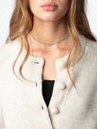 Halty Sweater - Long-sleeved beige cashmere and merino wool sweater with geometric patterns on elbows and contrasting mitered cuffs.