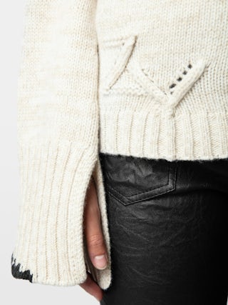 Halty Jumper - Jumper with geometric patterns at the elbows, long sleeves and contrasting slit cuffs.