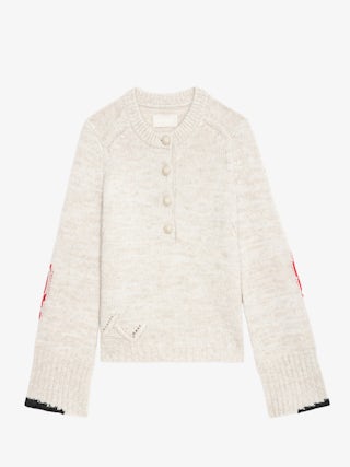 Halty Jumper - Jumper with geometric patterns at the elbows, long sleeves and contrasting slit cuffs.