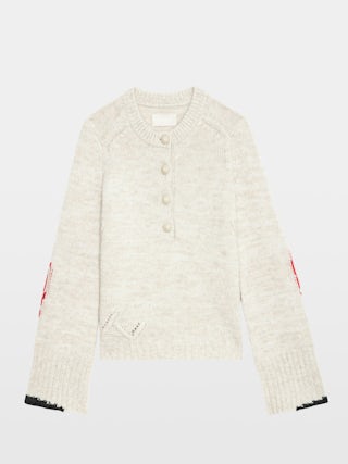 Halty Jumper - Jumper with geometric patterns at the elbows, long sleeves and contrasting slit cuffs.