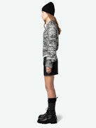 Teva Sweater - Black tweed-effect knit sweater with long puffed sleeves and buttons on the shoulder.