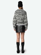Teva Sweater - Black tweed-effect knit sweater with long puffed sleeves and buttons on the shoulder.