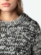 Teva Sweater - Black tweed-effect knit sweater with long puffed sleeves and buttons on the shoulder.