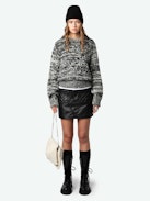 Teva Sweater - Black tweed-effect knit sweater with long puffed sleeves and buttons on the shoulder.