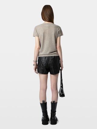 Jumper Celsy 100% Cashmere - Short-sleeve Henley jumper with Signature wings embroidery at back and distressed ribbed edges.