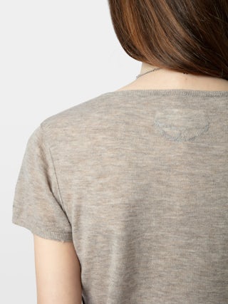 Jumper Celsy 100% Cashmere - Short-sleeve Henley jumper with Signature wings embroidery at back and distressed ribbed edges.