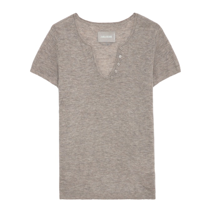 Zadig & Voltaire Womens Latte Celsy Five-buttoned Cashmere T-shirt In Neutrals