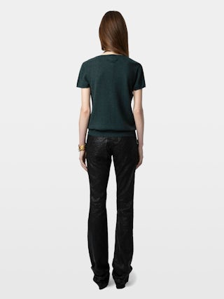 Jumper Celsy 100% Cashmere - Henley jumper with short sleeves, signature wings embroidery at the back and distressed-effect ribbed trims.