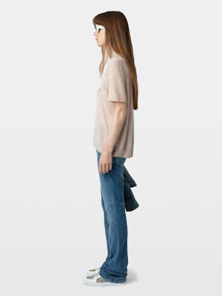 Jumper Ida 100% Cashmere - - Jumper with short sleeves and gradient rhinestone wings at front