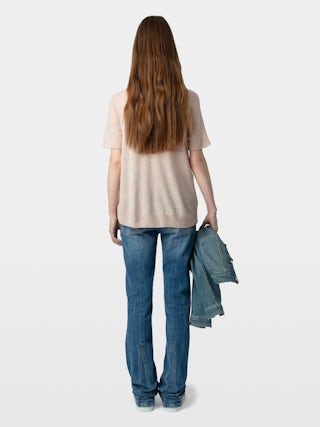 Jumper Ida 100% Cashmere - - Jumper with short sleeves and gradient rhinestone wings at front