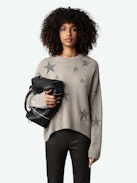 Markus Stars Cashmere Sweater - Long-sleeved, loose-fitting sweater in brown cashmere with contrasting stars in tweed.