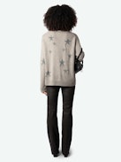 Markus Stars Cashmere Sweater - Long-sleeved, loose-fitting sweater in brown cashmere with contrasting stars in tweed.