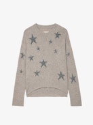Markus Stars Cashmere Sweater - Long-sleeved, loose-fitting sweater in brown cashmere with contrasting stars in tweed.
