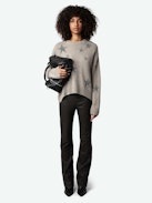 Markus Stars Cashmere Sweater - Long-sleeved, loose-fitting sweater in brown cashmere with contrasting stars in tweed.