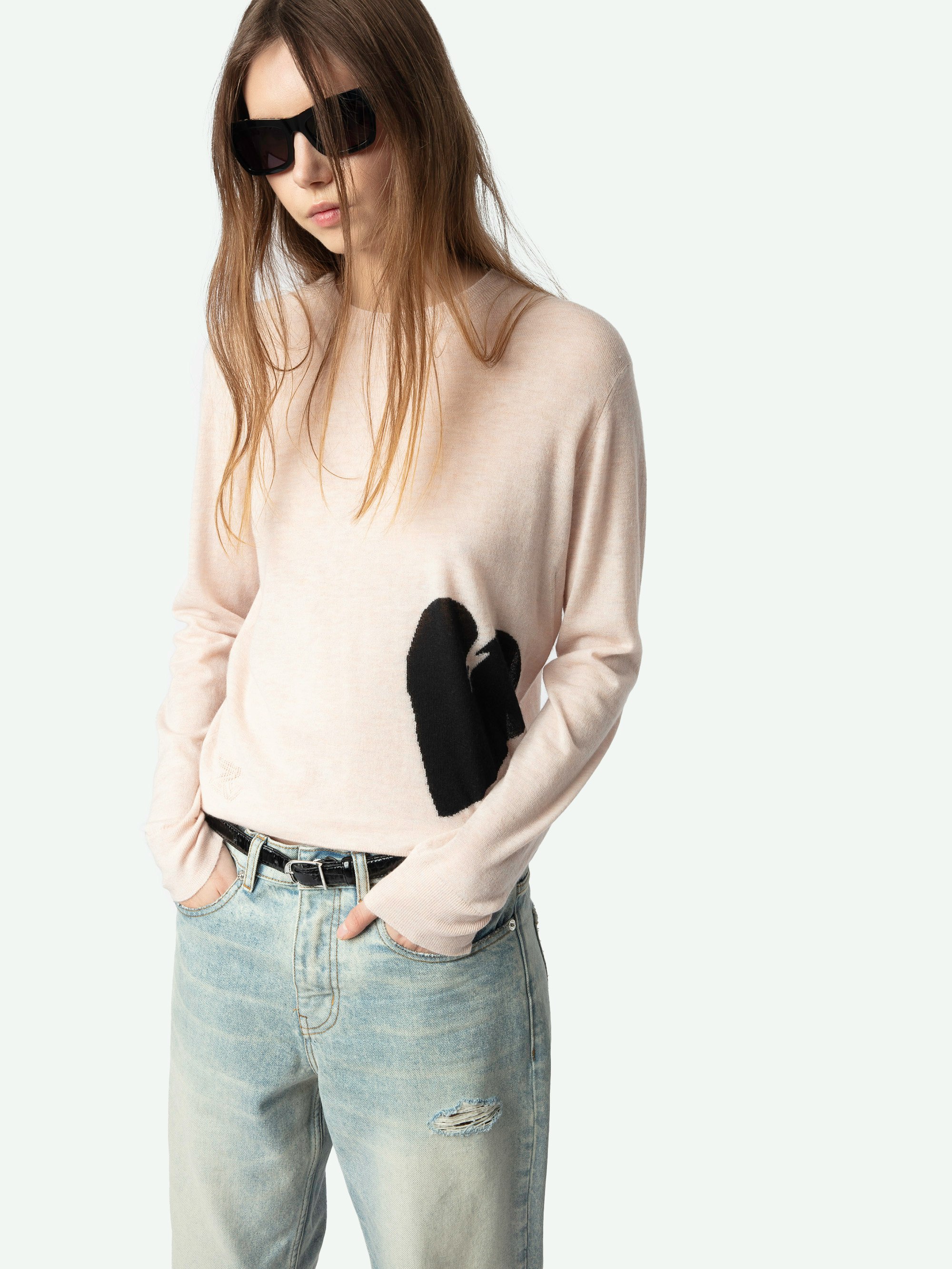 Pravis Cashmere Sweater - Long-sleeved crew neck sweater with heart detail on the lower front.