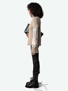 Maglione Sal 100% Lana Merino - Maglione in 100% lana merino marrone con collo alto, maniche lunghe svasate, con motivi e ricami vegetali sulle maniche.