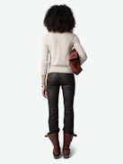 Sourcy Cashmere Sweater - Long-sleeved grey-brown cashmere sweater with contrasting piping.