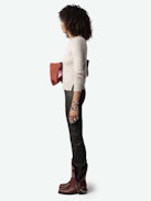 Sourcy Cashmere Sweater - Long-sleeved grey-brown cashmere sweater with contrasting piping.