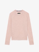 Sourcy Cashmere Sweater - Long-sleeved pink cashmere sweater with contrasting piping.