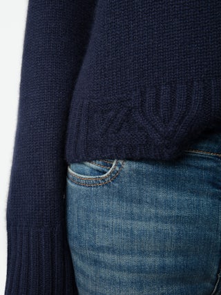 Nalma Jumper 100% Cashmere - 100% cashmere navy blue jumper with a high collar and shoulder buttons.