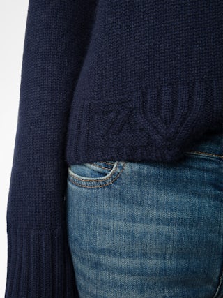 Nalma Jumper 100% Cashmere - 100% cashmere navy blue jumper with a high collar and shoulder buttons.