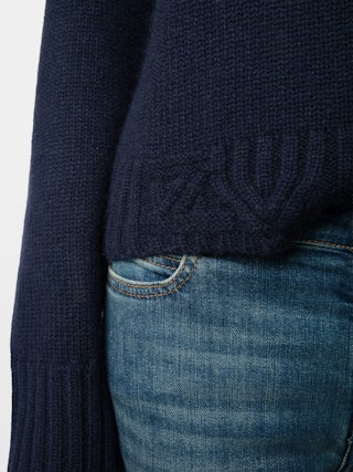 Nalma Jumper 100% Cashmere - 100% cashmere navy blue jumper with a high collar and shoulder buttons.