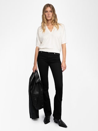 Wully Jumper - Short-sleeved V-neck sweater with all-over rhinestones.