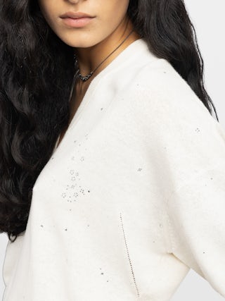 Pull Wully - Pull col V manches courtes all over strass.