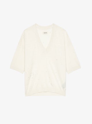 Wully Jumper - Short-sleeved V-neck sweater with all-over rhinestones.