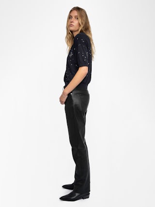 Wully Jumper - Short-sleeved V-neck sweater with all-over rhinestones.