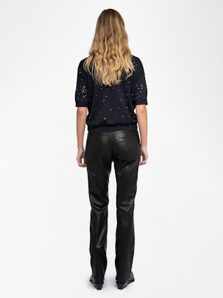 Wully Jumper - Short-sleeved V-neck sweater with all-over rhinestones.