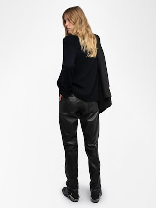 Miky Cashmere Sweater - Black cashmere sweater adorned with "Rock'n'Roll" embroidery on the collar and "Call Me Baby" on the right sleeve.