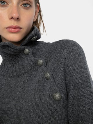 Maglione Mora 100% Cashmere - Pull con collo alto e aperture al collo con bottoni ad ala.